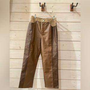 Le-Lis Faux Leather Brown Color Block Pants